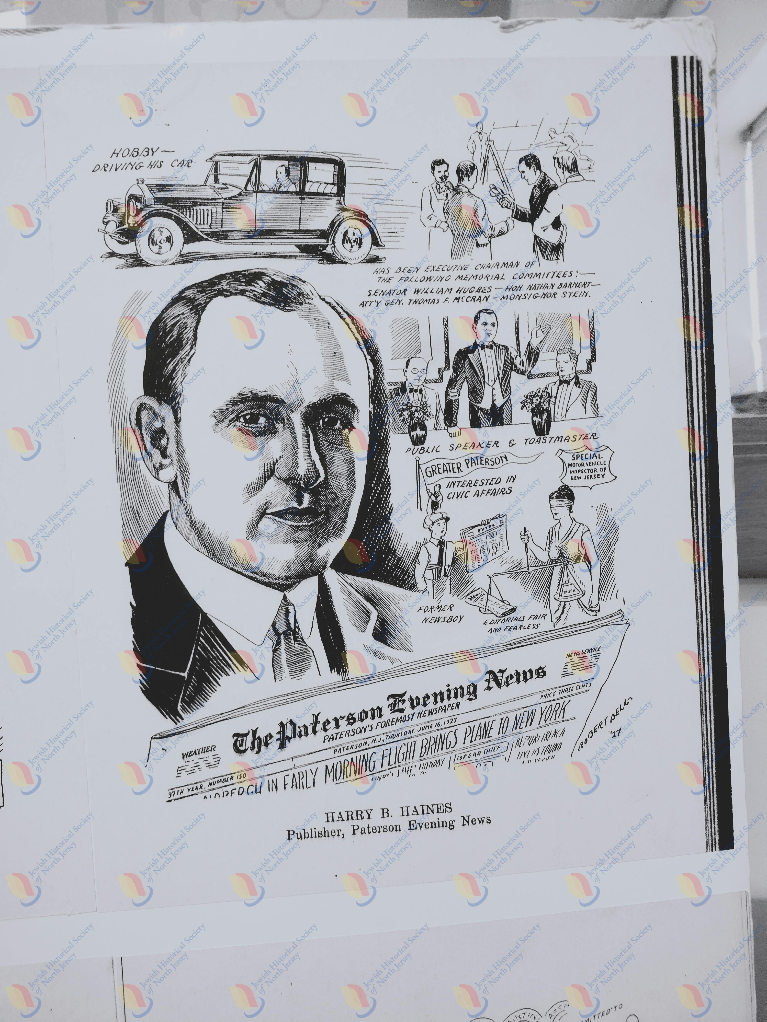 Prominent Businessman Harry B. Haines, Publisher, Paterson Evening News; drawn by Robert Bell