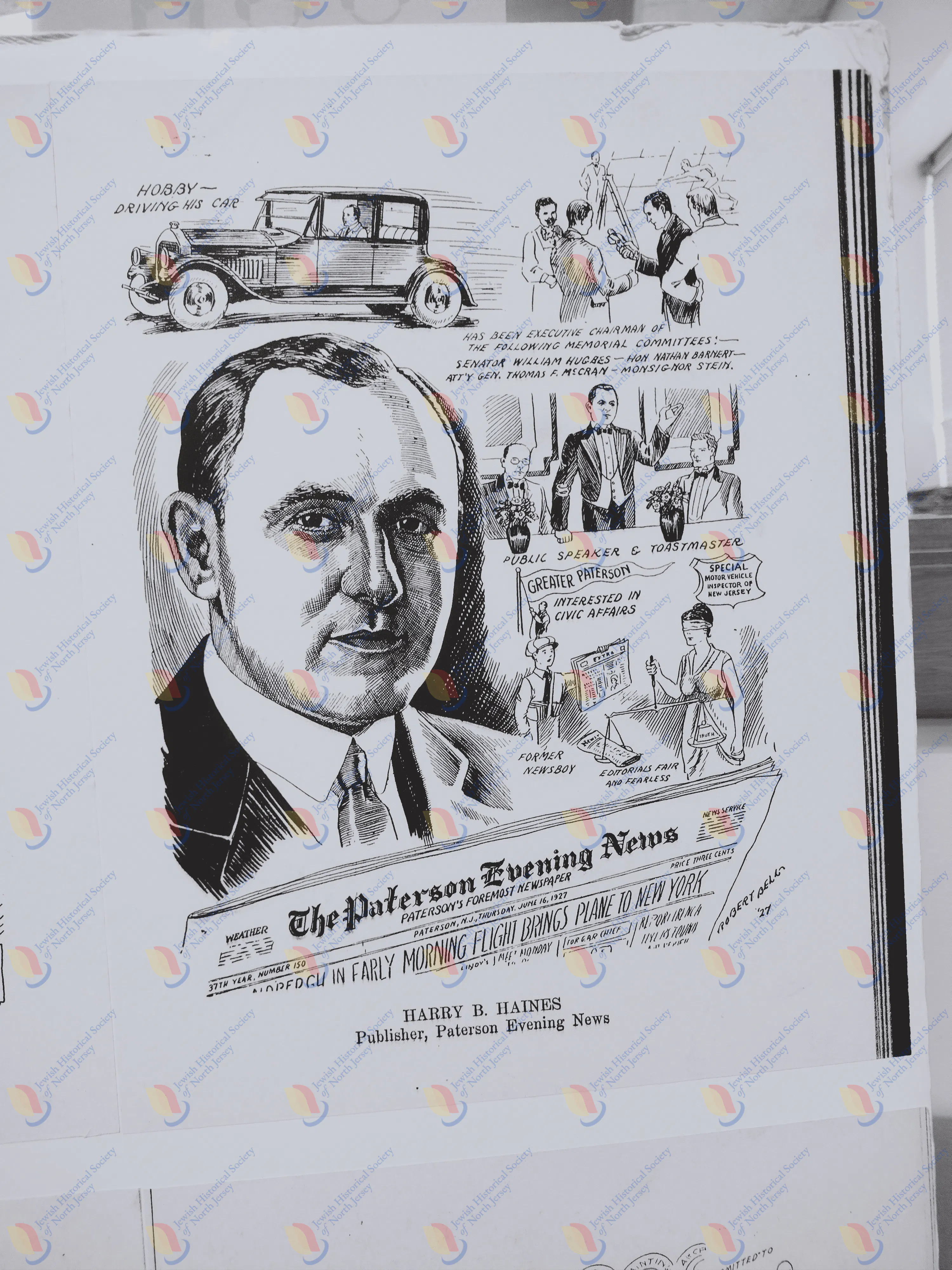 Prominent Businessman Harry B. Haines, Publisher, Paterson Evening News; drawn by Robert Bell