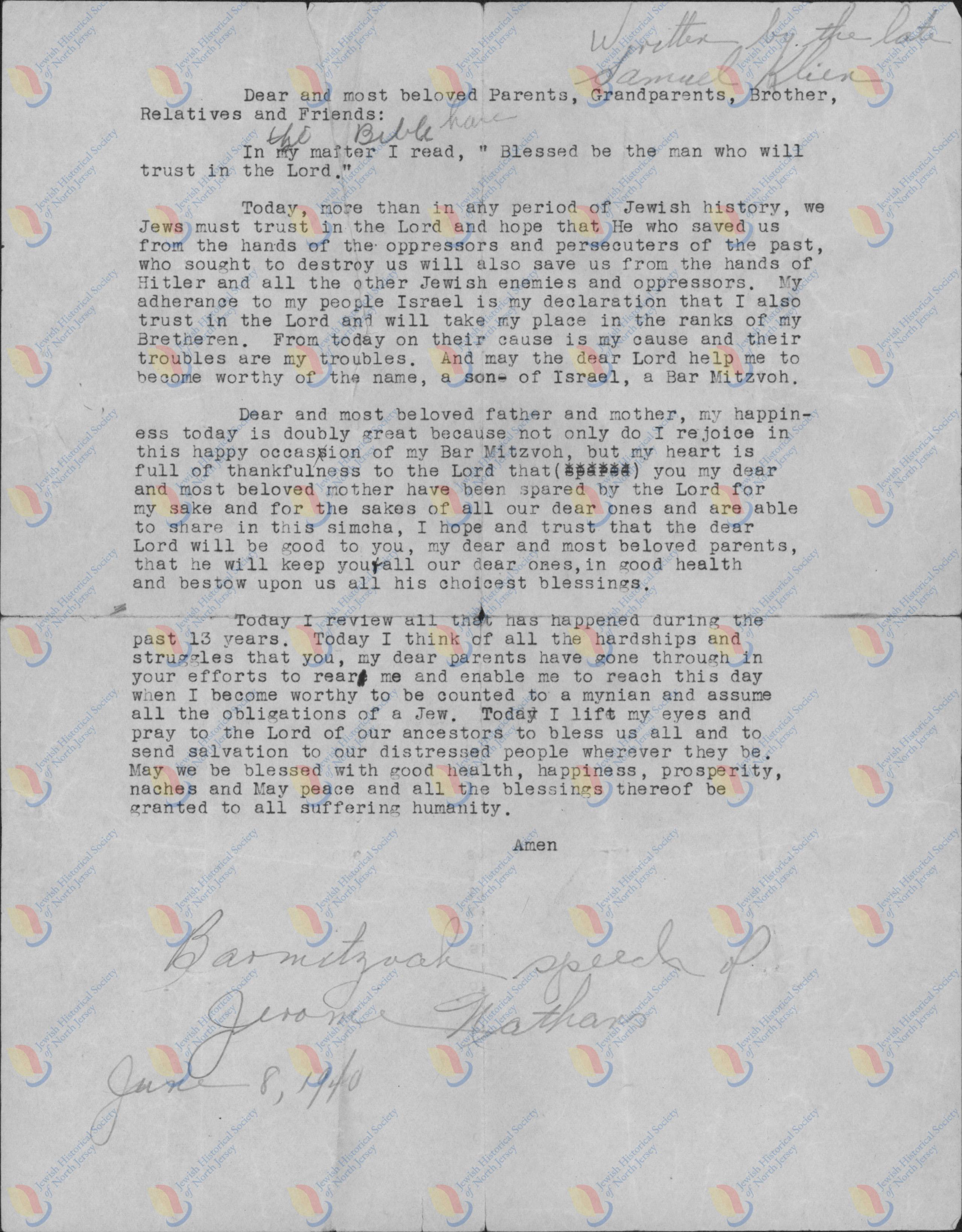 Bar Mitzvah speech