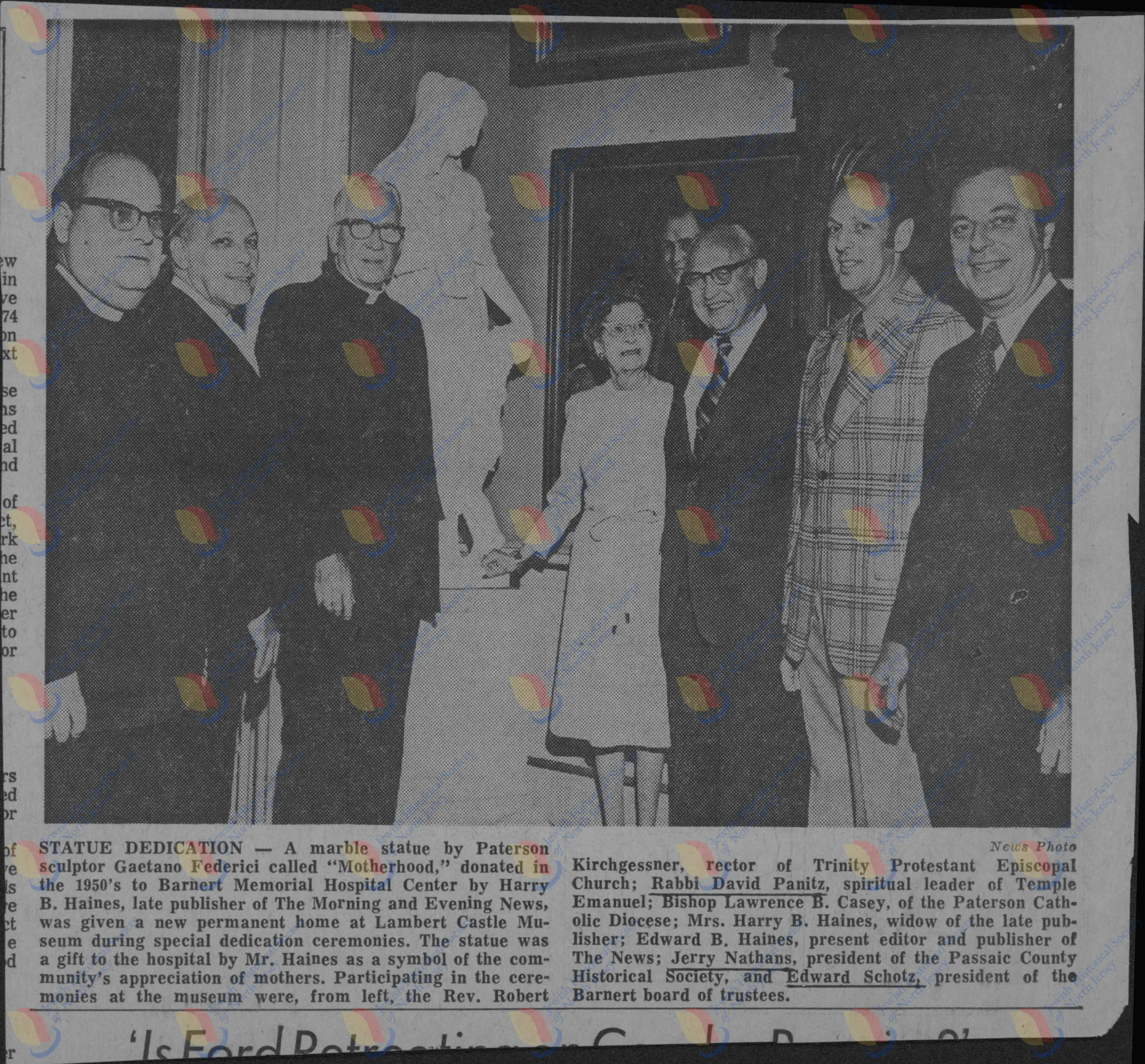 Dedication of "Motherhood" statue upon being installed at Lambert Castle
